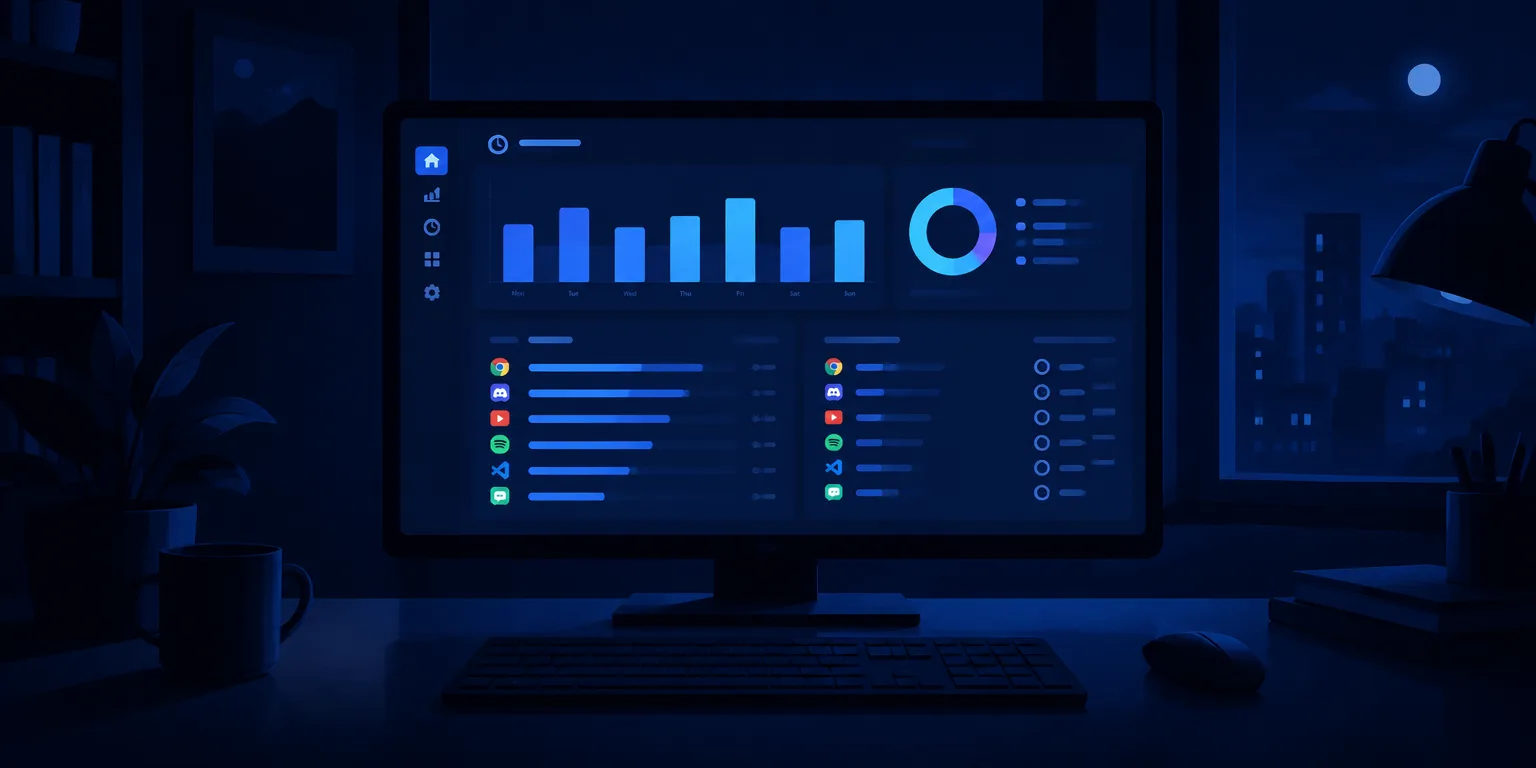 A weekly screen time report shown on a Windows desktop monitor