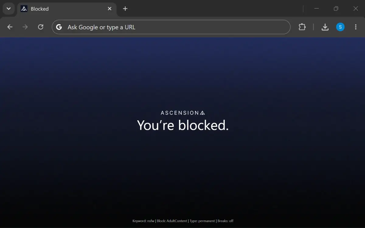 Ascension blocking an adult website in Chrome