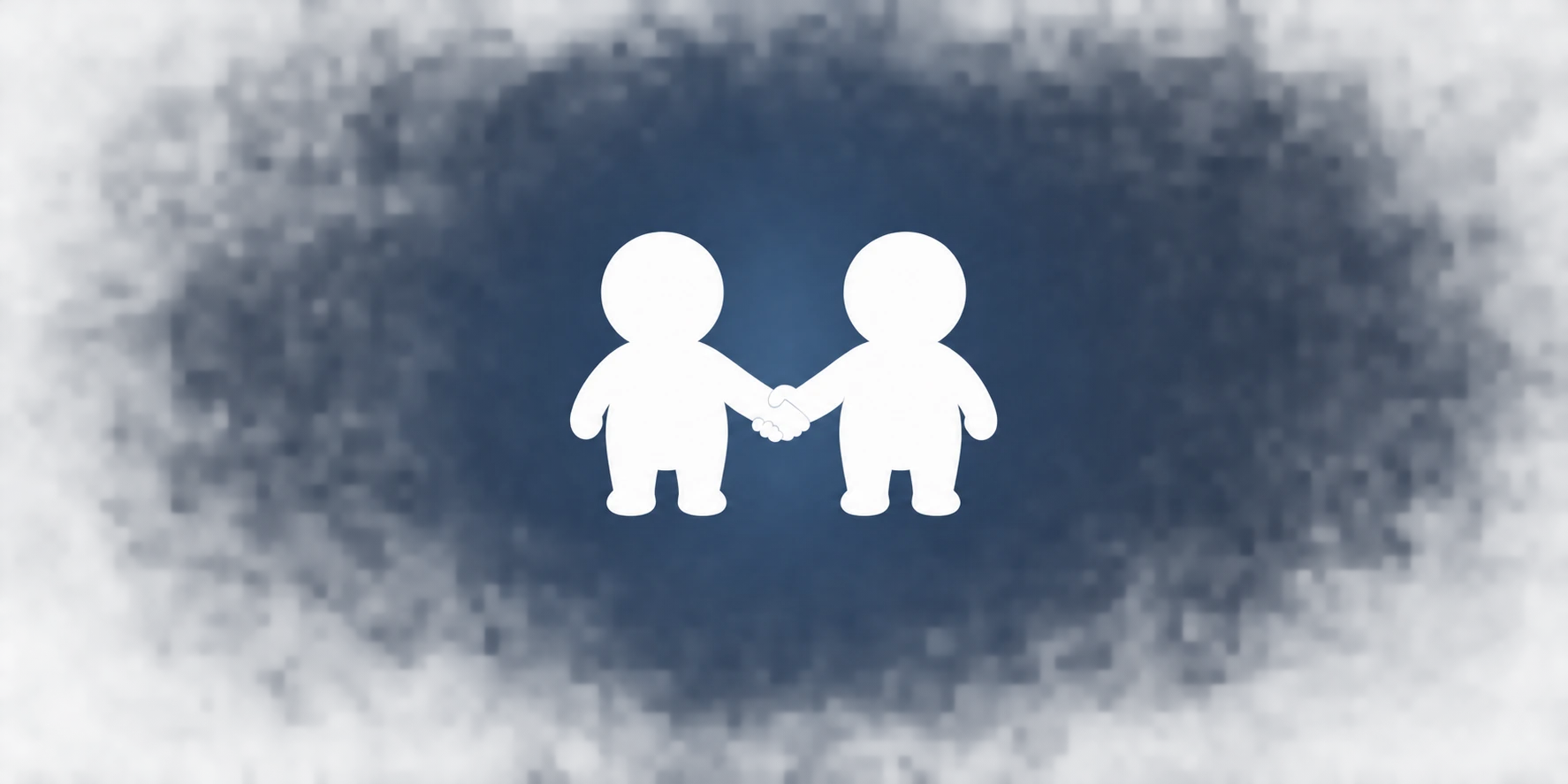 Two stylised figures shaking hands against a dark blue background, representing accountability partnerships